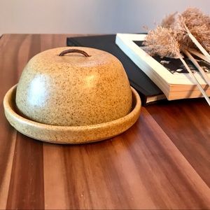 Vintage pottery tray with cover - cloche